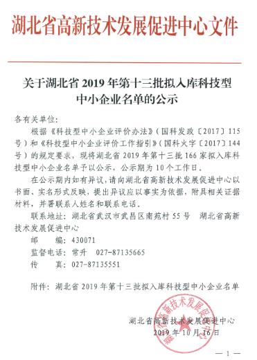 湖北省2019年科技型中小企业